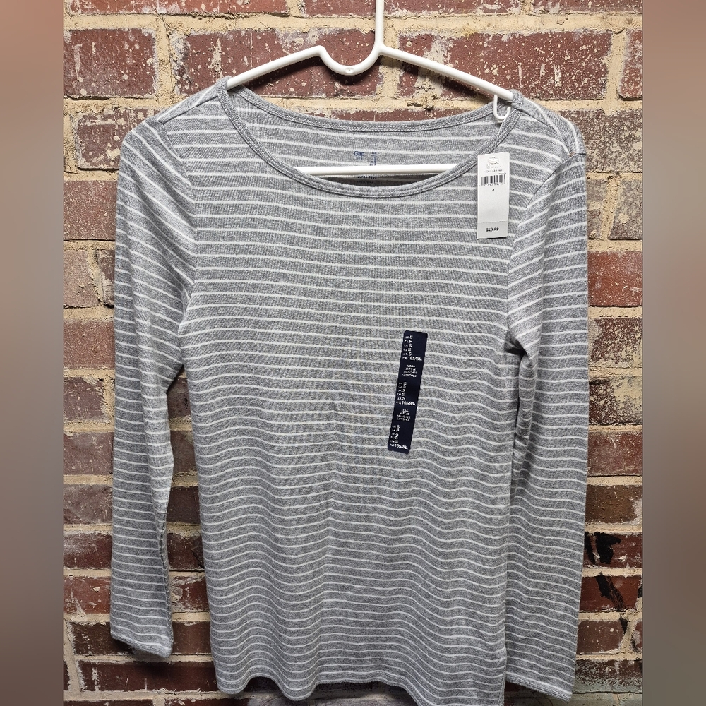 Gap Super Soft Ultra-Doux Striped Long Sleeve T-Shirt Women's Size S Gray White